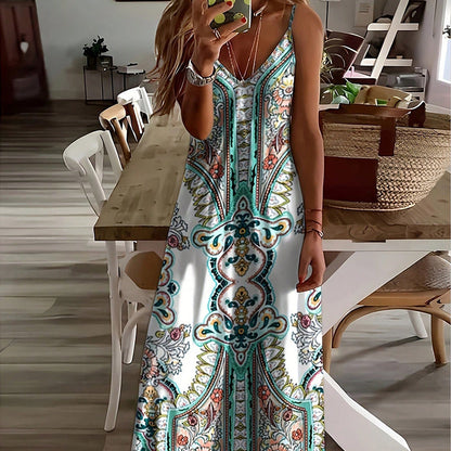 👗 60% OFF NOW! 💃 Women‘s Retro Print V-Neck Maxi Dress – Sleeveless, Flowy Fabric & Perfect for Summer Parties and Vacations ✨