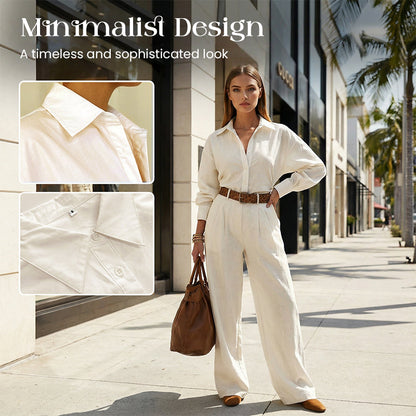 💥Women's Loose Fit Shirt & Wide-Leg Pants Two-Piece Set