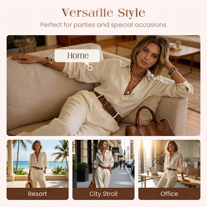 💥Women's Loose Fit Shirt & Wide-Leg Pants Two-Piece Set