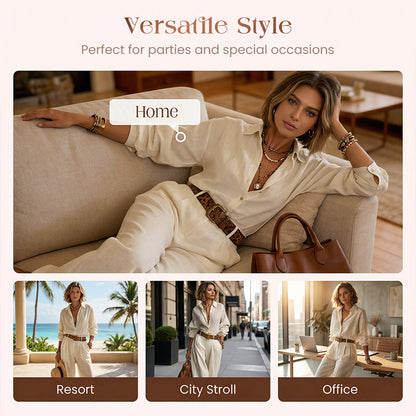 💥Women's Loose Fit Shirt & Wide-Leg Pants Two-Piece Set