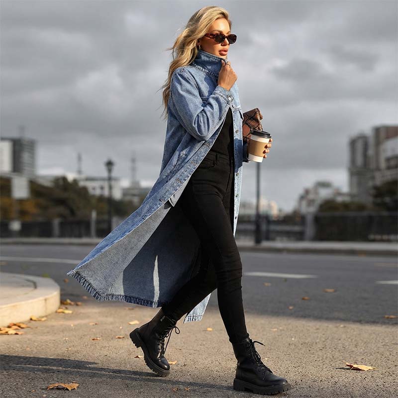 📢📢49% OFF !!!⏰Women’s Casual Longline Button-Up Denim Coat