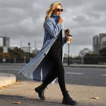 📢📢49% OFF !!!⏰Women’s Casual Longline Button-Up Denim Coat