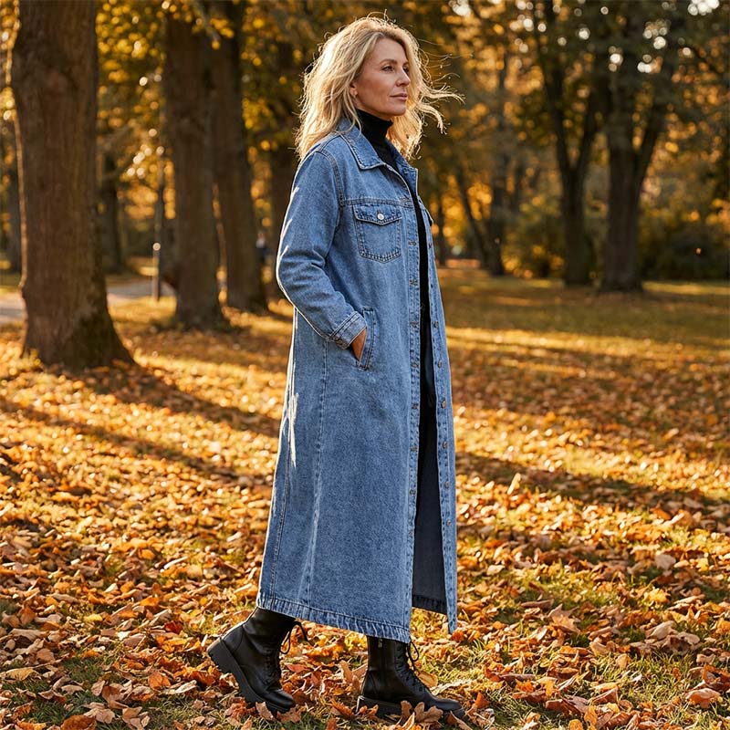 📢📢49% OFF !!!⏰Women’s Casual Longline Button-Up Denim Coat