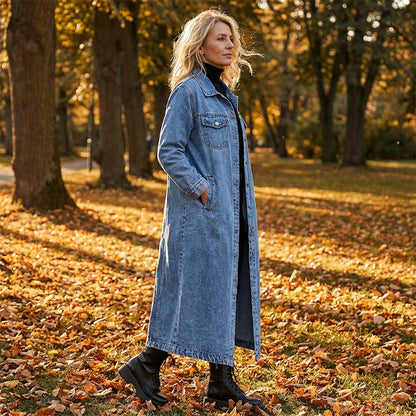 📢📢49% OFF !!!⏰Women’s Casual Longline Button-Up Denim Coat