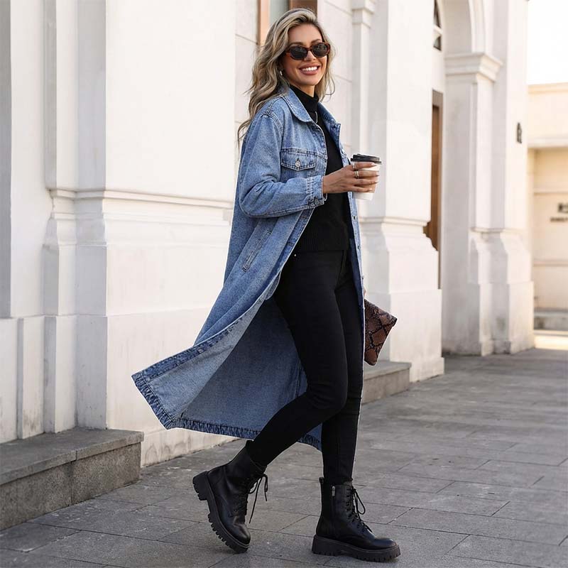 📢📢49% OFF !!!⏰Women’s Casual Longline Button-Up Denim Coat