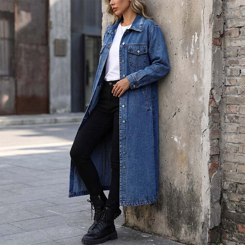 📢📢49% OFF !!!⏰Women’s Casual Longline Button-Up Denim Coat