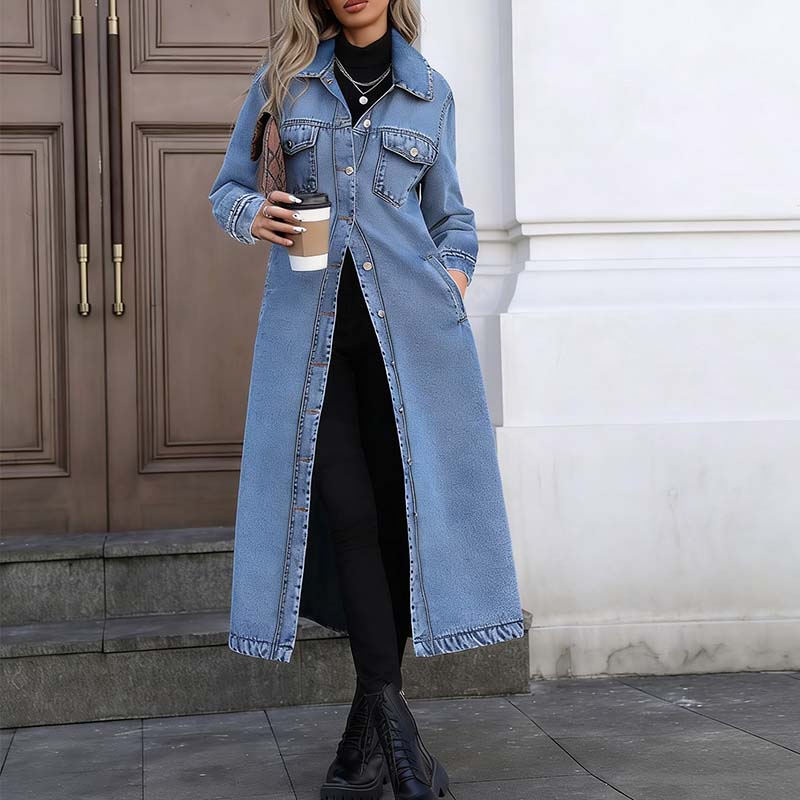📢📢49% OFF !!!⏰Women’s Casual Longline Button-Up Denim Coat