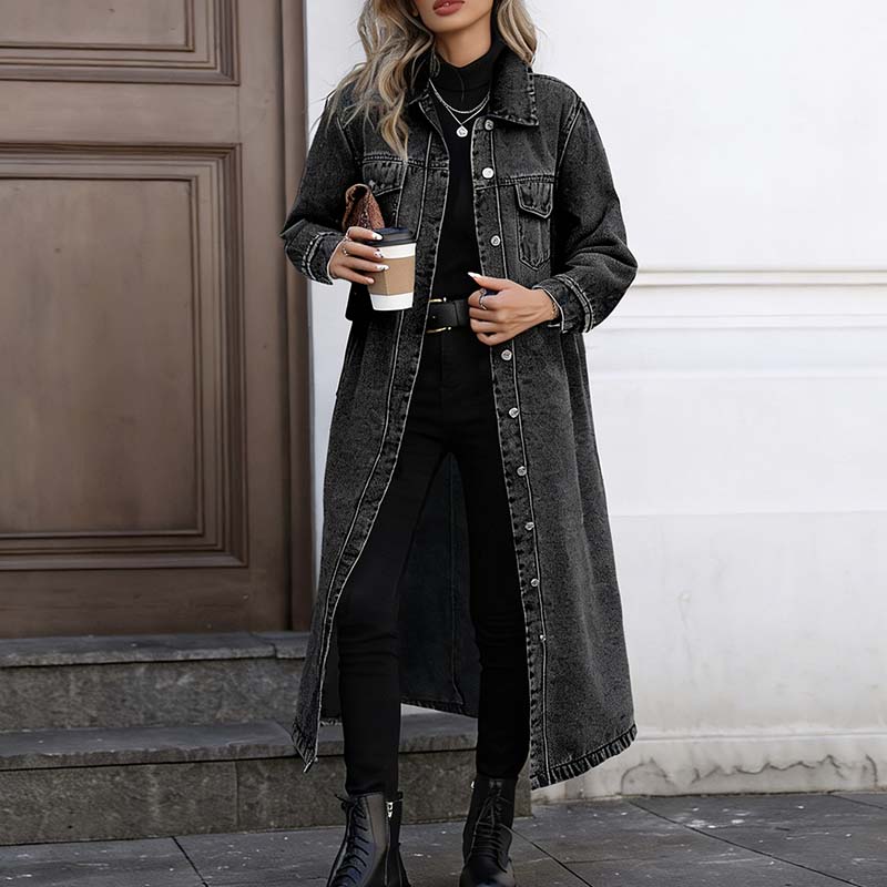 📢📢49% OFF !!!⏰Women’s Casual Longline Button-Up Denim Coat