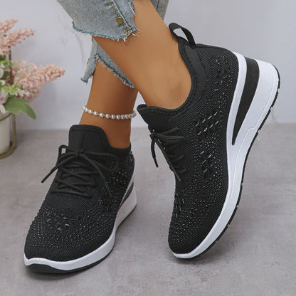 Rhinestones-Embellished Breathable Mesh Sneakers