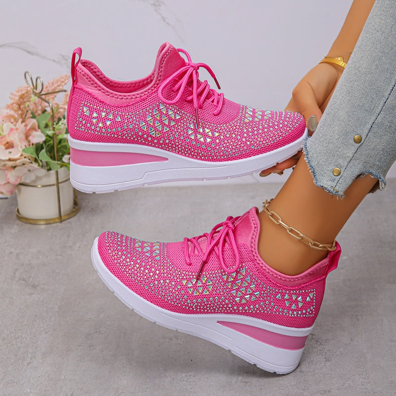 Rhinestones-Embellished Breathable Mesh Sneakers