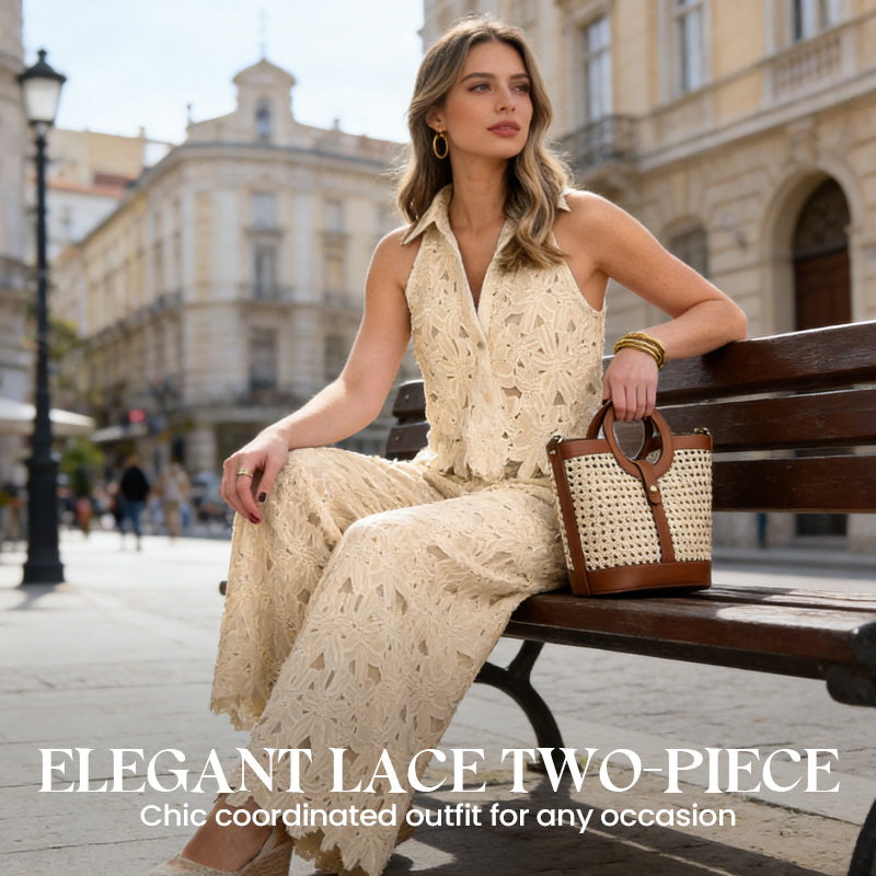 Elegant Hollow-Out Sleeveless Blouse & Trousers Suit