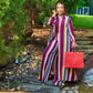 Women's two-piece set: long-sleeved striped jumpsuit + pants