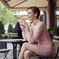 Faux Pearl Embellished Sheer Mesh Top with Lantern Sleeve