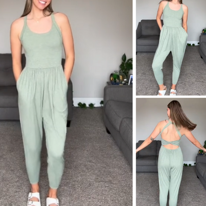 🥳2026 HOT SALE 🎀Twisted U-Neck Harem Jumpsuit – Flattering U-neck, gentle twist detail softens tummy. Side pockets for phone or specs. Easy pull-on, no tricky zips. Your new go-to for casual days. 🌸✨