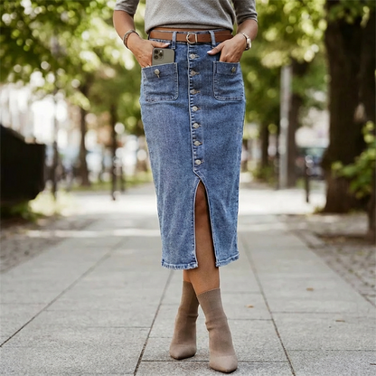 🔈🔈50% OFF NOW👗High-Waist Button-Front Denim Skirt