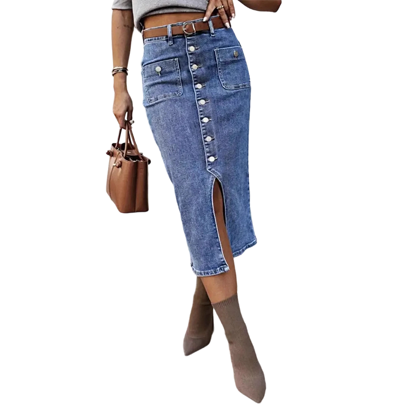 🔈🔈50% OFF NOW👗High-Waist Button-Front Denim Skirt