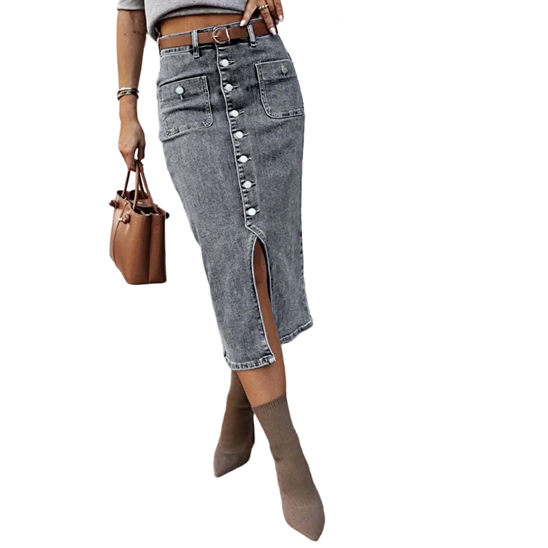 🔈🔈50% OFF NOW👗High-Waist Button-Front Denim Skirt