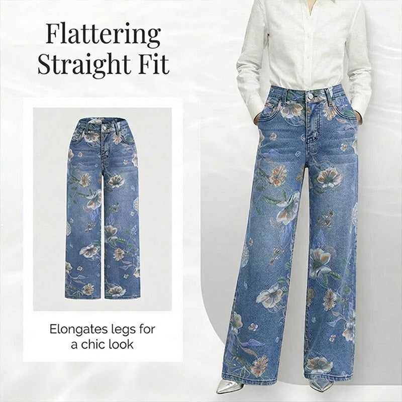 💐50% OFF ! Women‘s Floral Print Straight-Leg Jeans – Buy 2 Get Free Shipping 📦💖【Limited Offer】