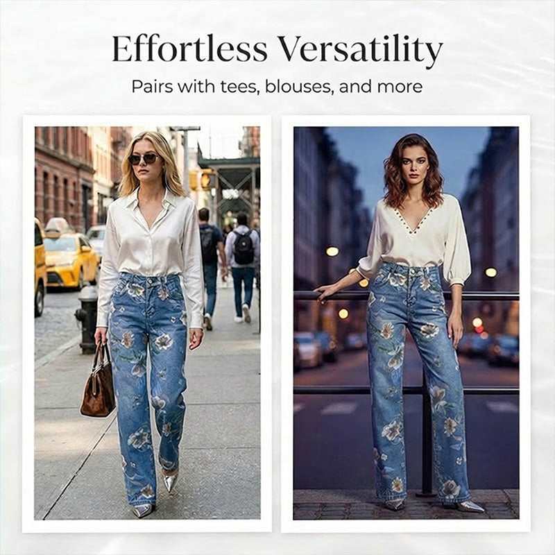 💐50% OFF ! Women‘s Floral Print Straight-Leg Jeans – Buy 2 Get Free Shipping 📦💖【Limited Offer】