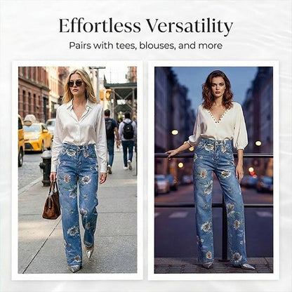 💐50% OFF ! Women‘s Floral Print Straight-Leg Jeans – Buy 2 Get Free Shipping 📦💖【Limited Offer】