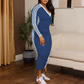 Women's Causal V-Neck Spliced Long Sleeve Dress
