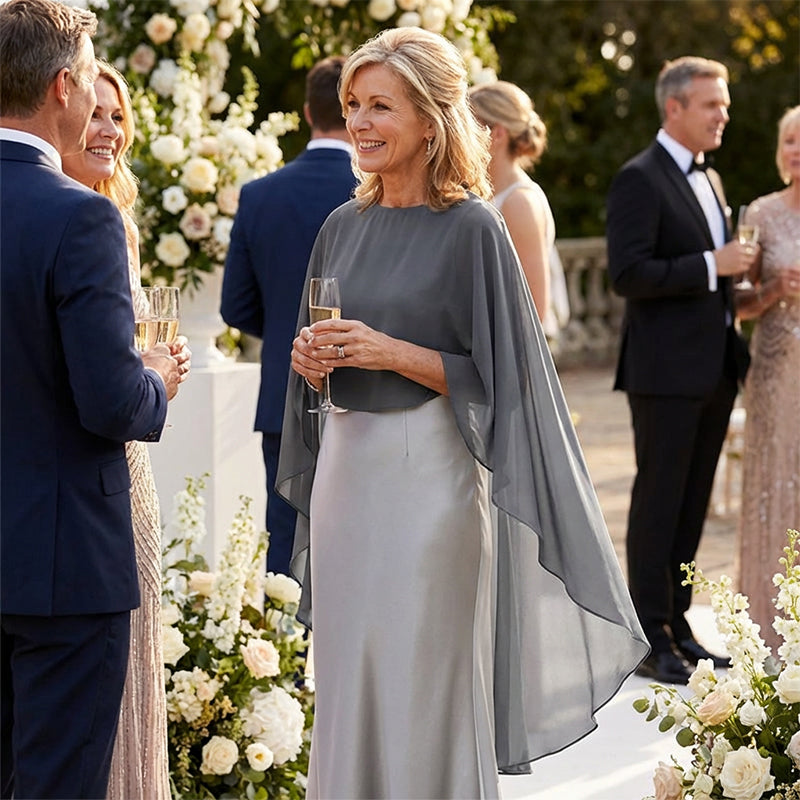 Elegant Flowing Cape Dress and Shawl Set
