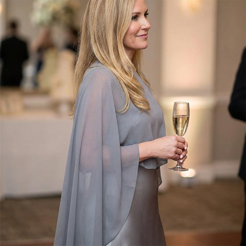 Elegant Flowing Cape Dress and Shawl Set