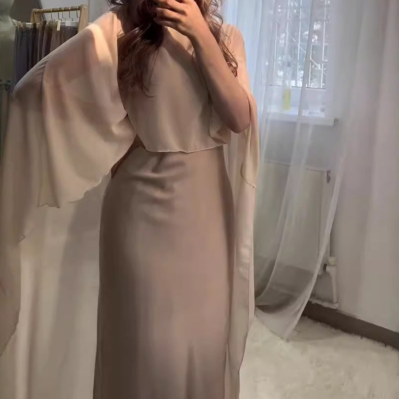 Elegant Flowing Cape Dress and Shawl Set