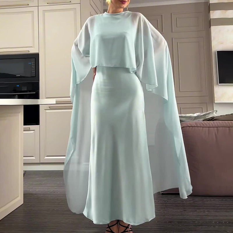 Elegant Flowing Cape Dress and Shawl Set