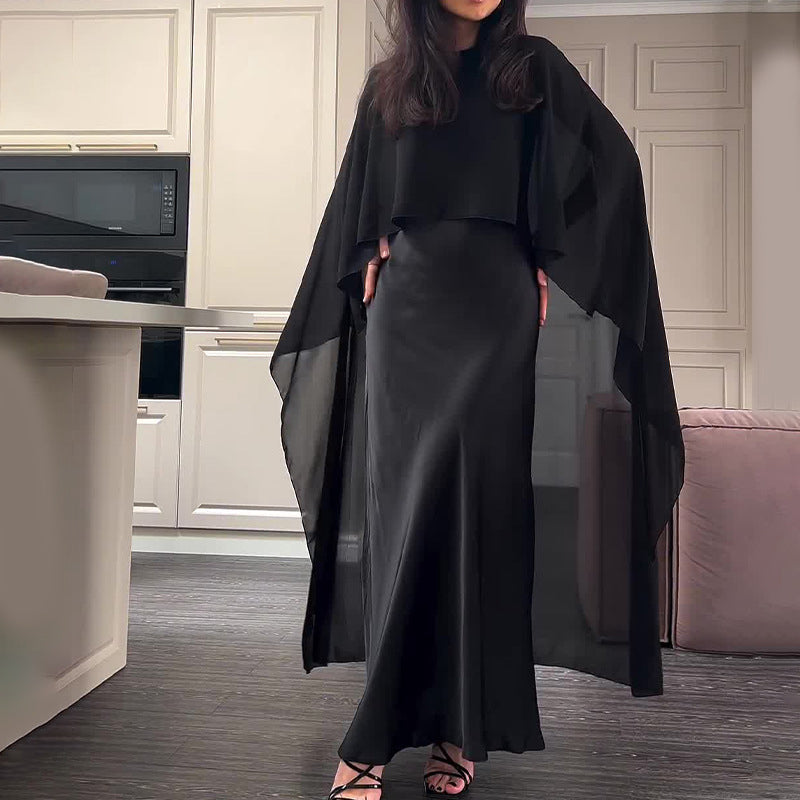 Elegant Flowing Cape Dress and Shawl Set