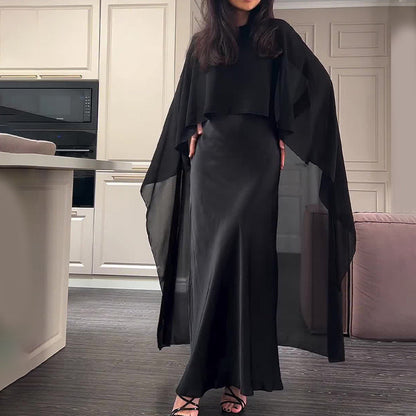 Elegant Flowing Cape Dress and Shawl Set