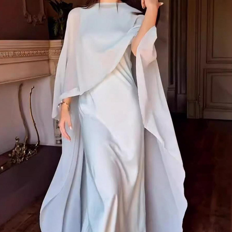 Elegant Flowing Cape Dress and Shawl Set