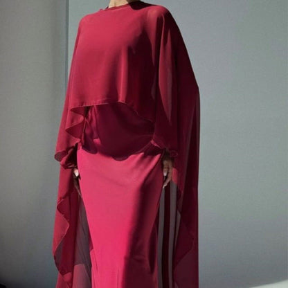Elegant Flowing Cape Dress and Shawl Set