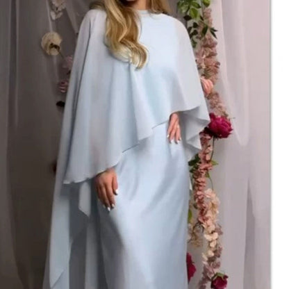 Elegant Flowing Cape Dress and Shawl Set