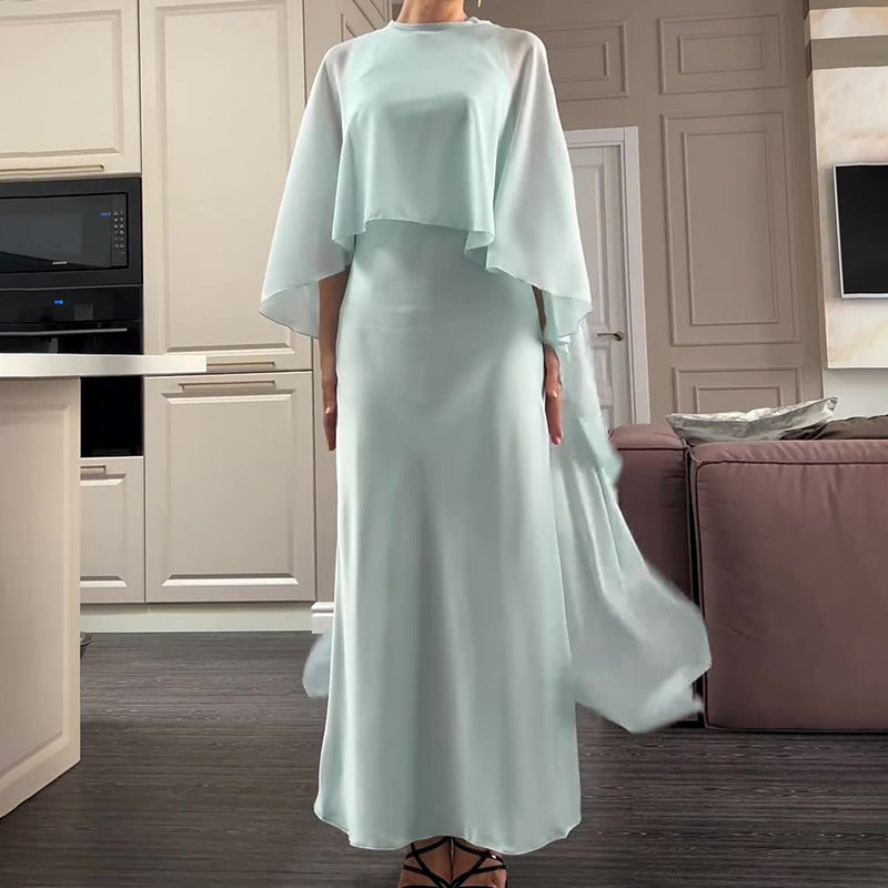 Elegant Flowing Cape Dress and Shawl Set