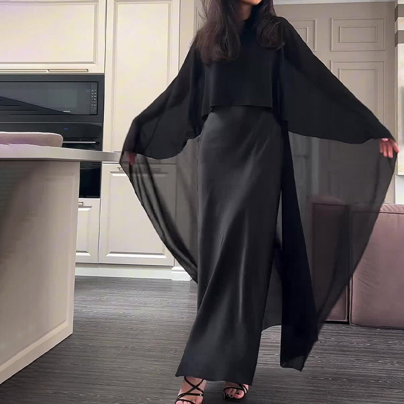 Elegant Flowing Cape Dress and Shawl Set