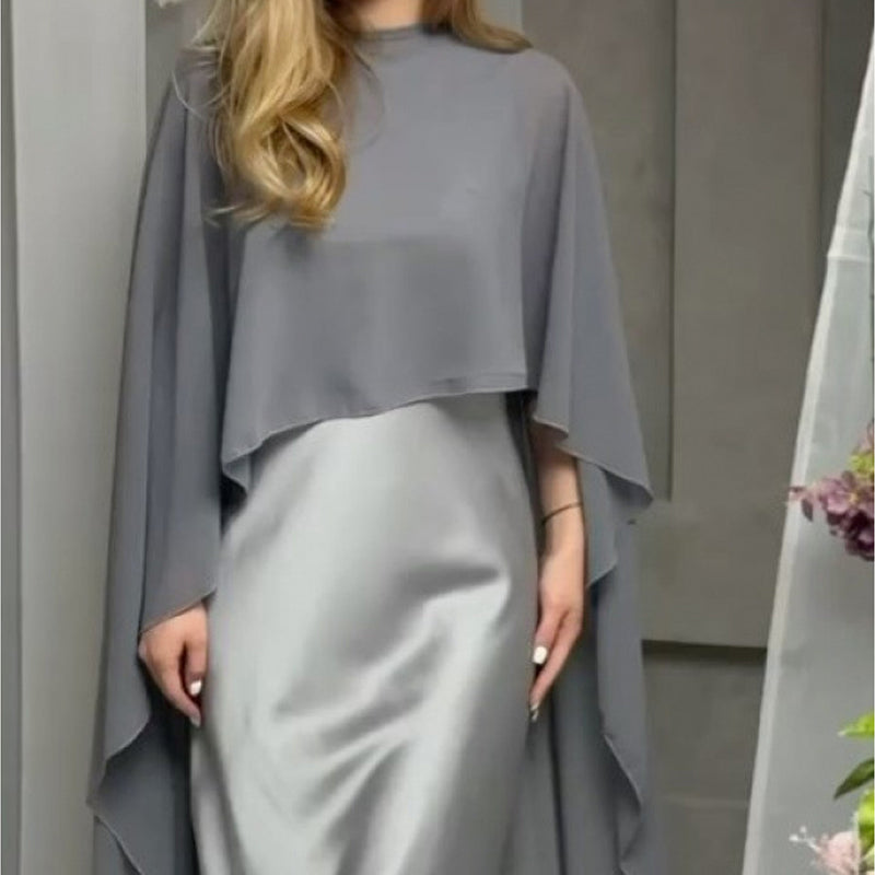 Elegant Flowing Cape Dress and Shawl Set