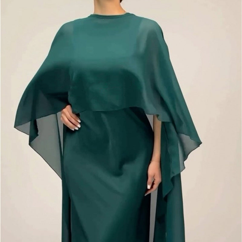 Elegant Flowing Cape Dress and Shawl Set