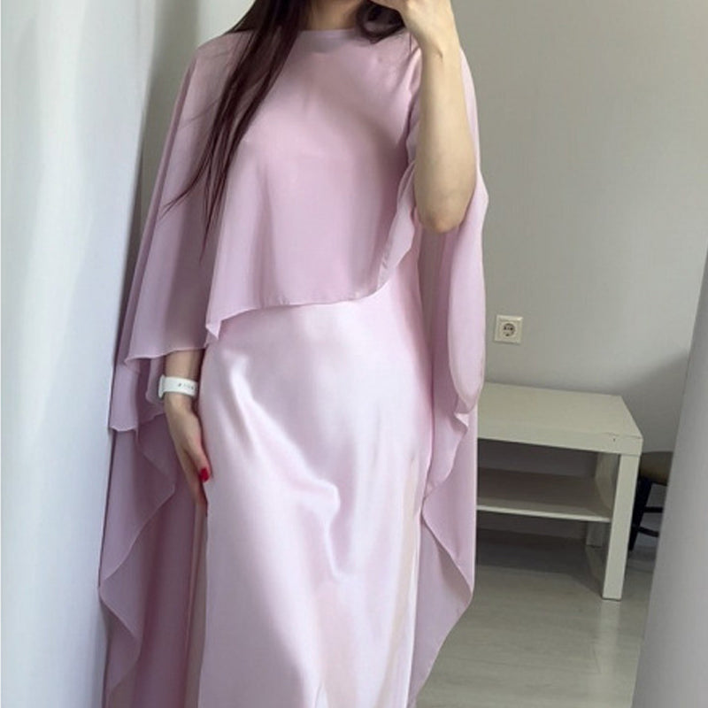 Elegant Flowing Cape Dress and Shawl Set
