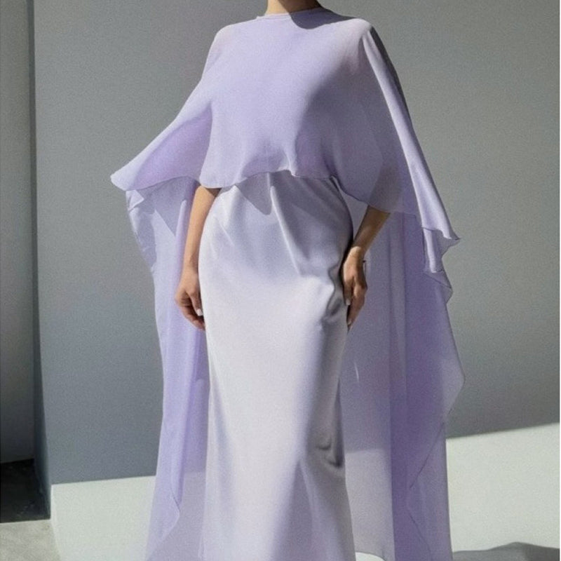 Elegant Flowing Cape Dress and Shawl Set
