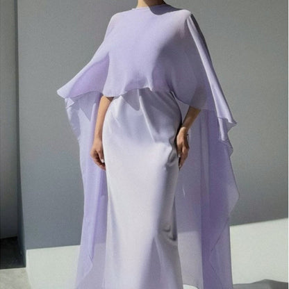 Elegant Flowing Cape Dress and Shawl Set