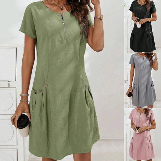 Spring Hot Sale 50% OFF!!🌿🌸Women's Half-Zip Button Pocket Dress
