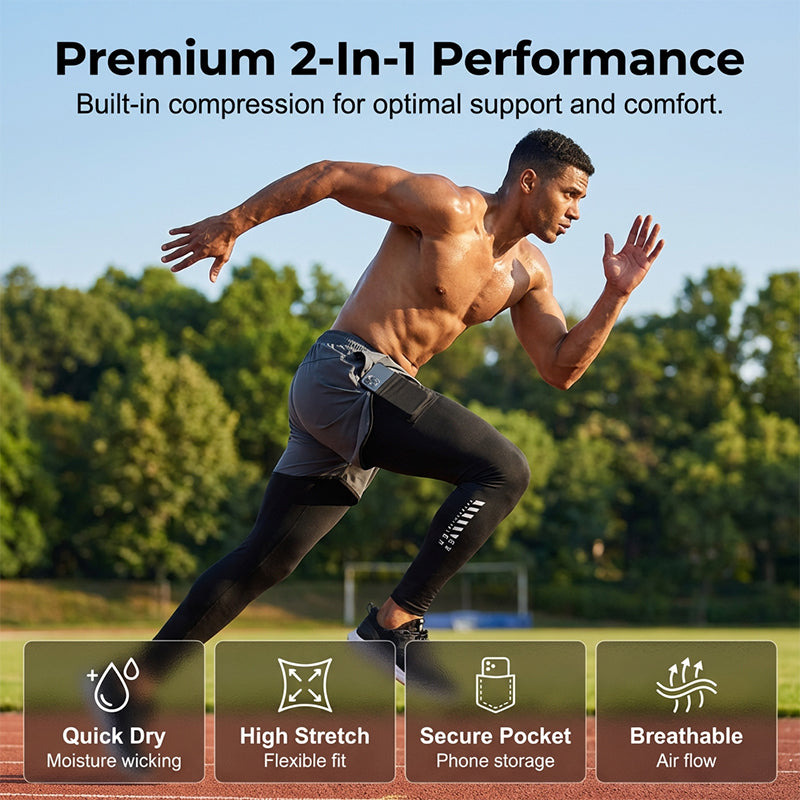 🏃 Move Without Limits 🔥Men's 2-in-1 Running Tights with Shorts
