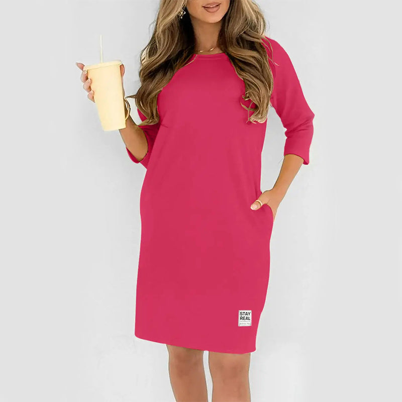 🌺 Hot Sale 49% OFF🌺Women's Crew Neck Casual Loose T-Shirt Dress