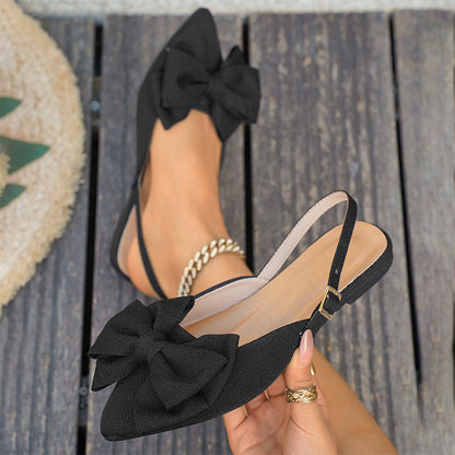 Elegant Bow Decor Flat Shoes with Ankle Strap
