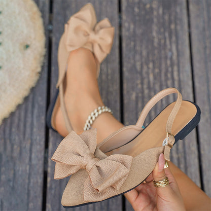 Elegant Bow Decor Flat Shoes with Ankle Strap