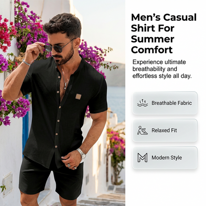 👔 FLASH SALE: 49% OFF! ☀️ Men's Summer Casual Button-Up Shirt – Stand Collar, Breathable & Relaxed Fit ✨Delivered within 5 working days!