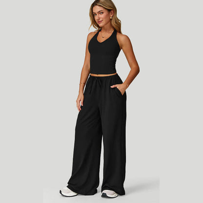 🔥50% OFF & Free Shipping🔥 Women's Halter Neck Crop Top and Wide Leg Pants Set