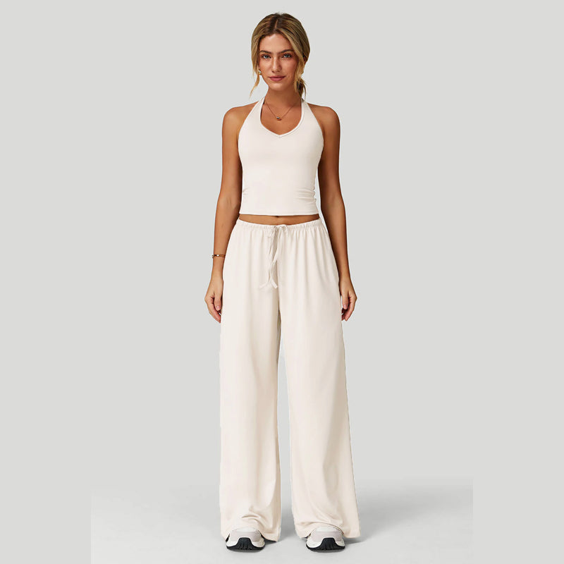 🔥50% OFF & Free Shipping🔥 Women's Halter Neck Crop Top and Wide Leg Pants Set