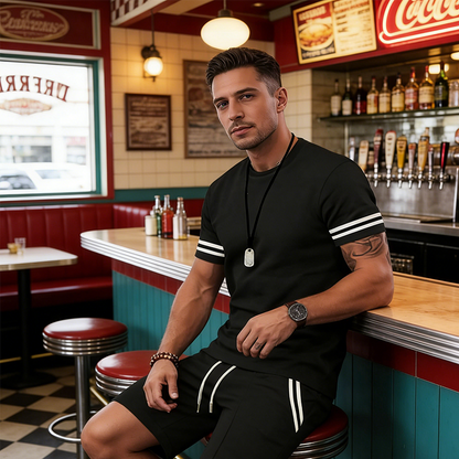 🔥2026 HOT SALE🔥Men's Striped T-Shirt & Shorts 2-Piece Set